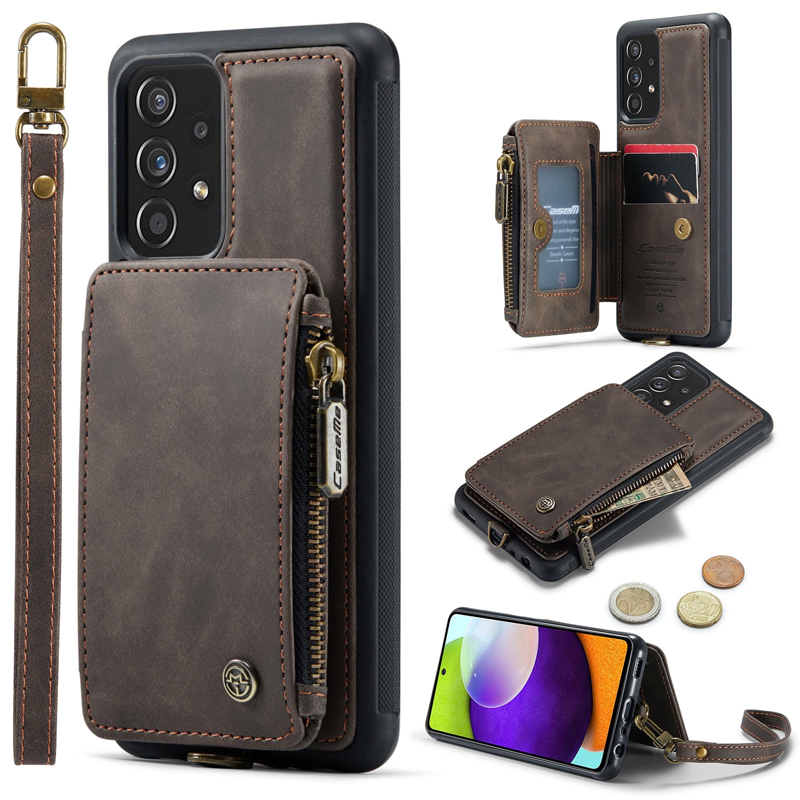 CASEME C20 Series for Samsung Galaxy A53 5G RFID Blocking Zipper Pocket Kickstand Case PU Leather Coated TPU Handbag Wallet Phone Cover with Strap CASEME C20 Series for Samsung Galaxy A53 5G RFID Blocking Zipper Pocket Kickstand Case PU Leather Coated TPU Handbag Wallet Phone Cover with Strap